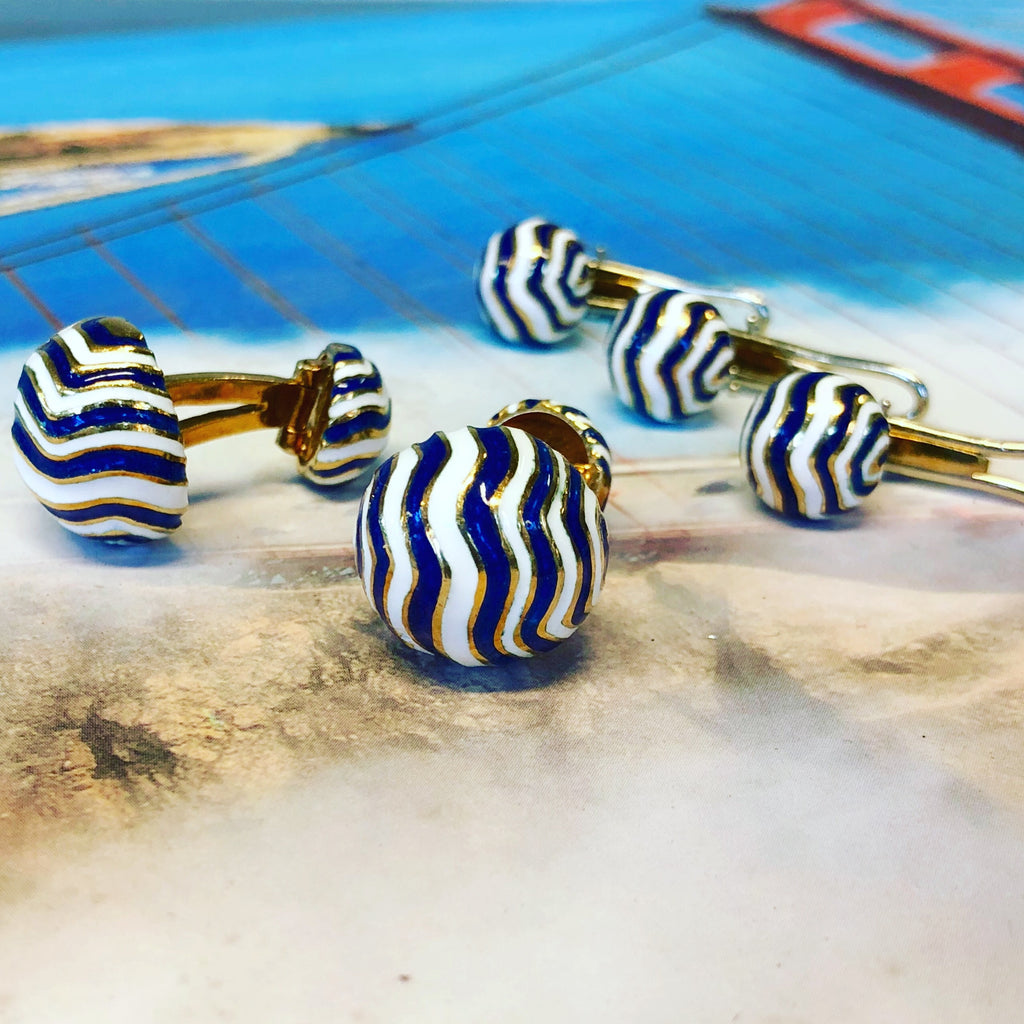 David Webb Enamel & 18k Gold Dress Set, Circa 1975