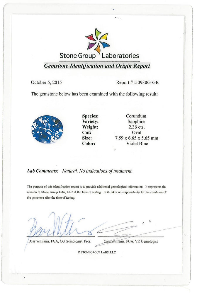 Unheated Violet Blue Sapphire & Diamond Ring