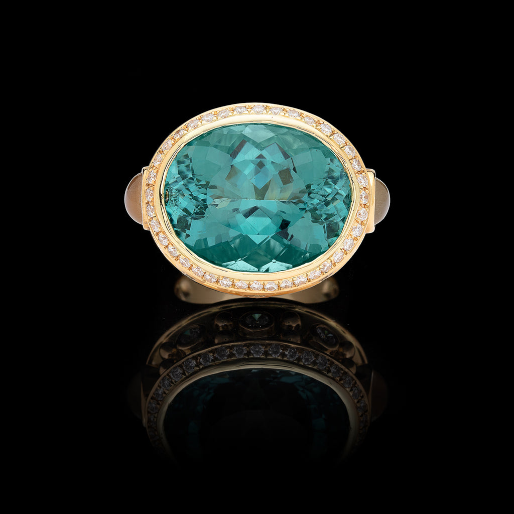 Impressive Blue Topaz, Moonstone & Diamond Ring