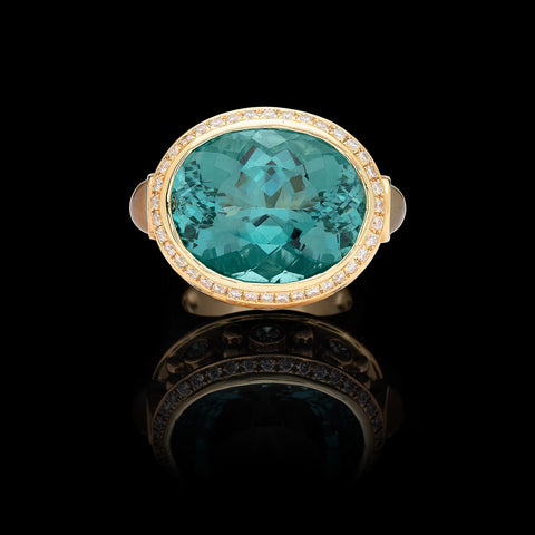 Impressive Blue Topaz, Moonstone & Diamond Ring