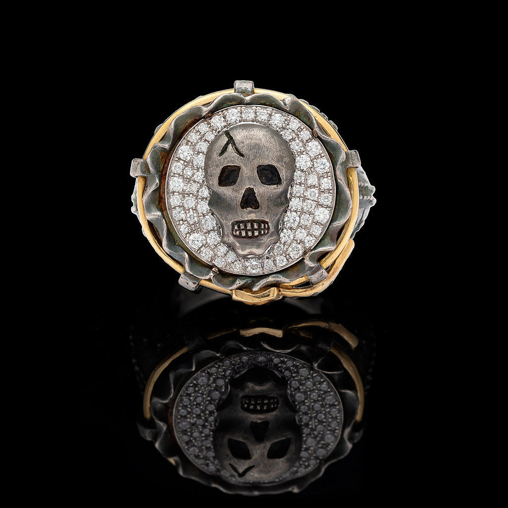 18kt and Silver Skull & Diamond "Jeans" Ring