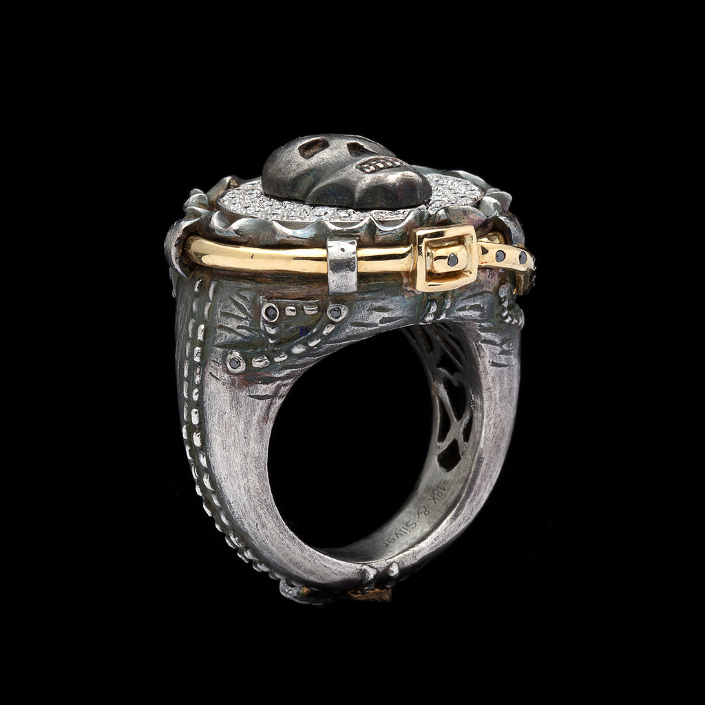 18kt and Silver Skull & Diamond "Jeans" Ring