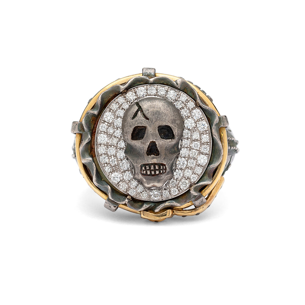 18kt and Silver Skull & Diamond "Jeans" Ring